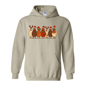 Christmas Chickens Sweatshirt, Christmas Farm Hoodie, Animals Hoodie, Cute Chicken Hoodie, Christmas Holiday Hoodie