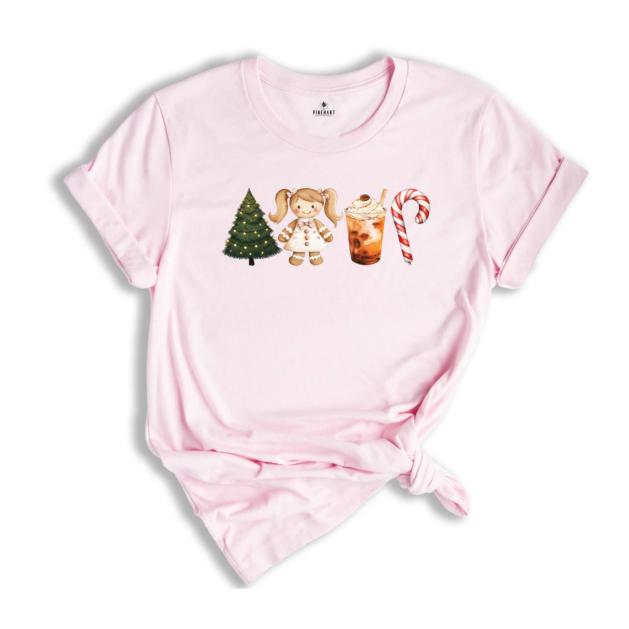 Christmas Coffee Latte Shirt, Christmas Gingerbread Boy Candy Cane Latte T-Shirt, Red Christmas Tree and Coffee Tee