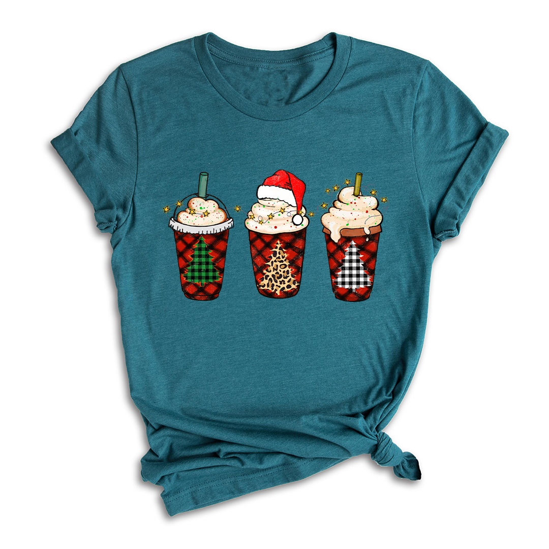 Christmas Coffee Tree Shirt, Coffee Lover T-Shirt, Christmas Snowman Latte Coffee, Christmas Outfit, Holiday Tee
