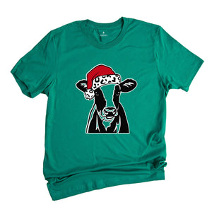 Christmas Cow Shirt, Funny Christmas Shirt, Animal Christmas Shirt, Santa T-Shirt, Holiday Apparel, Cow Xmas Shirt