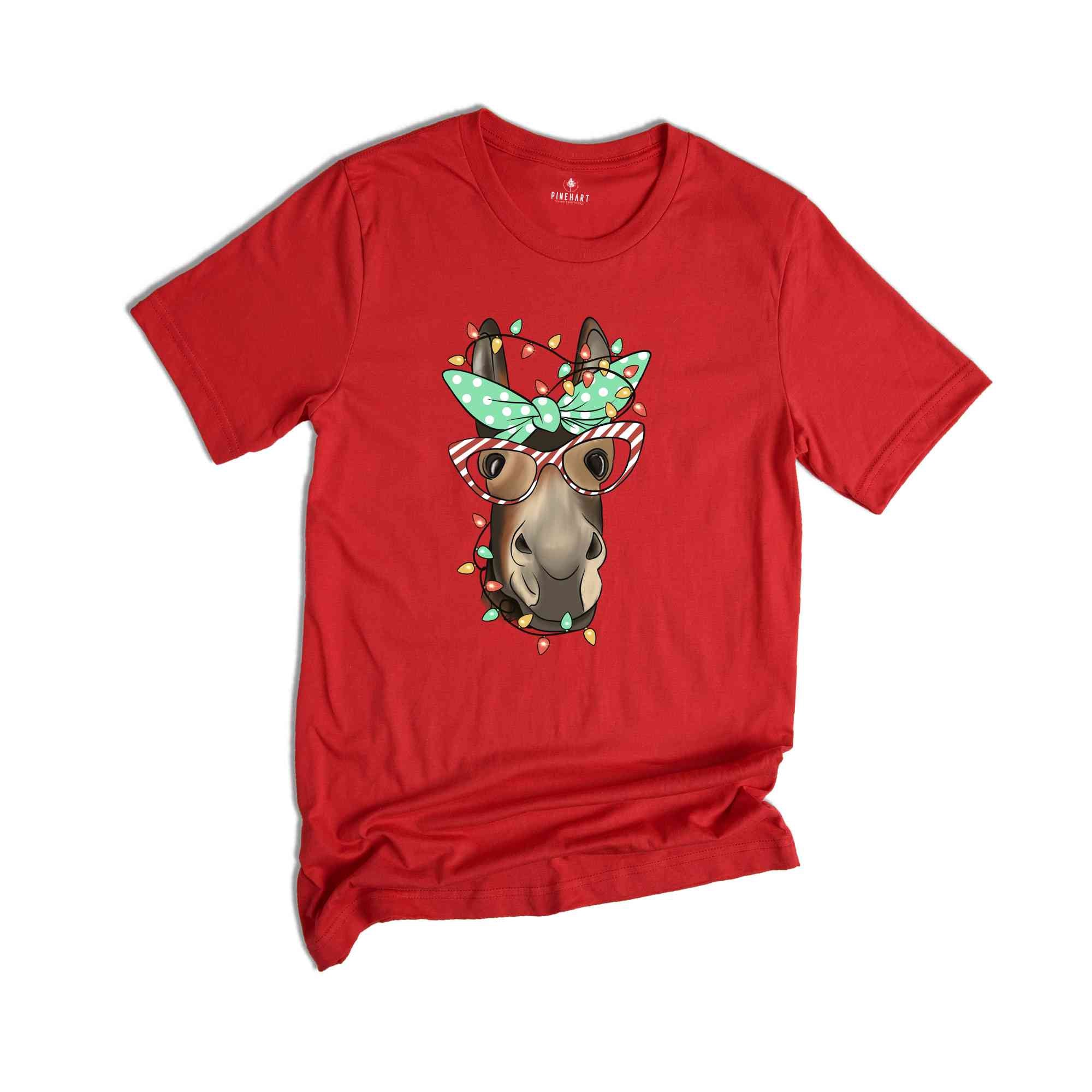 Christmas Donkey Shirt, Farm Animal Tee, Christmas Lights T-Shirt, Funny Animal Tee, Funny Christmas Gift, Humorous Xmas Shirt