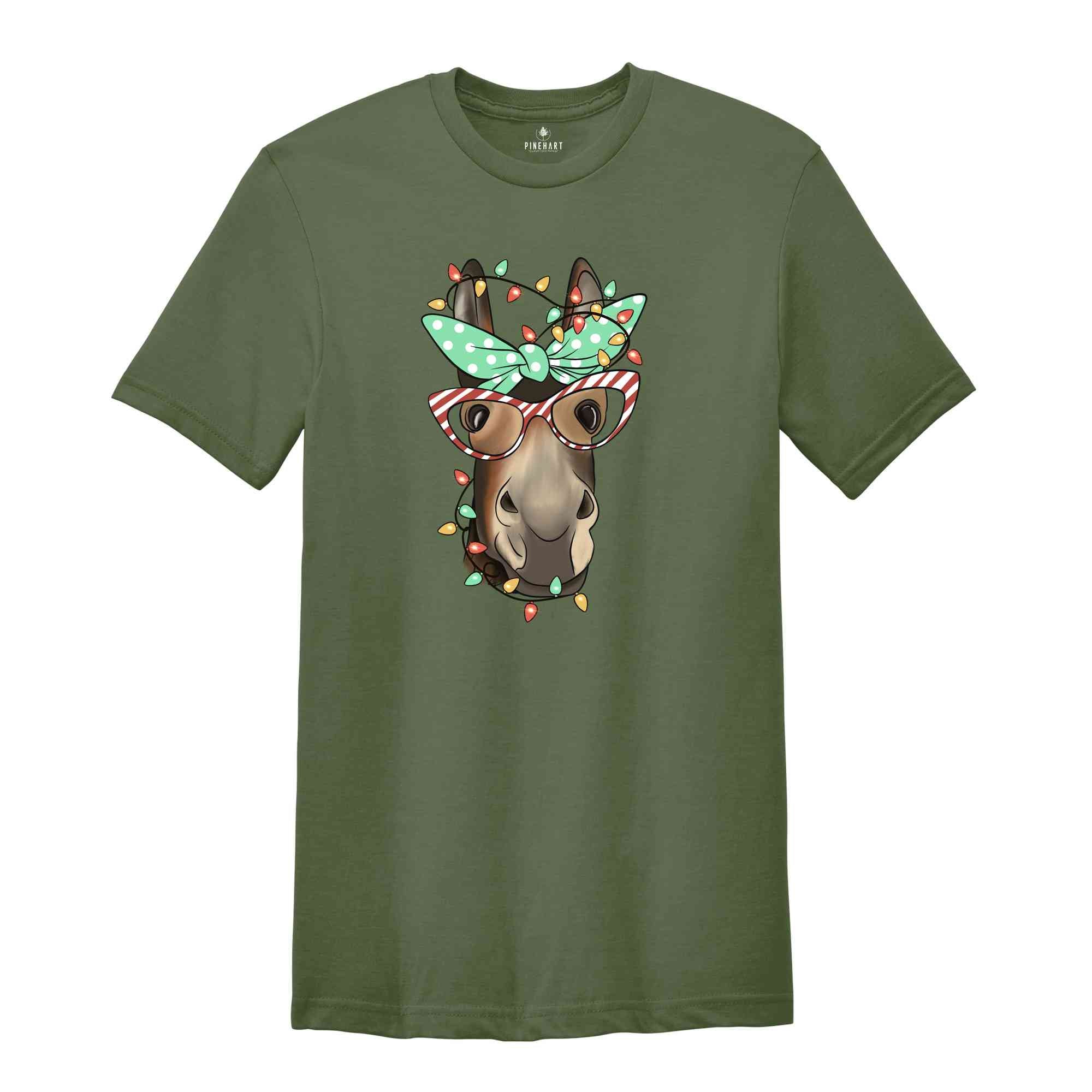 Christmas Donkey Shirt, Farm Animal Tee, Christmas Lights T-Shirt, Funny Animal Tee, Funny Christmas Gift, Humorous Xmas Shirt