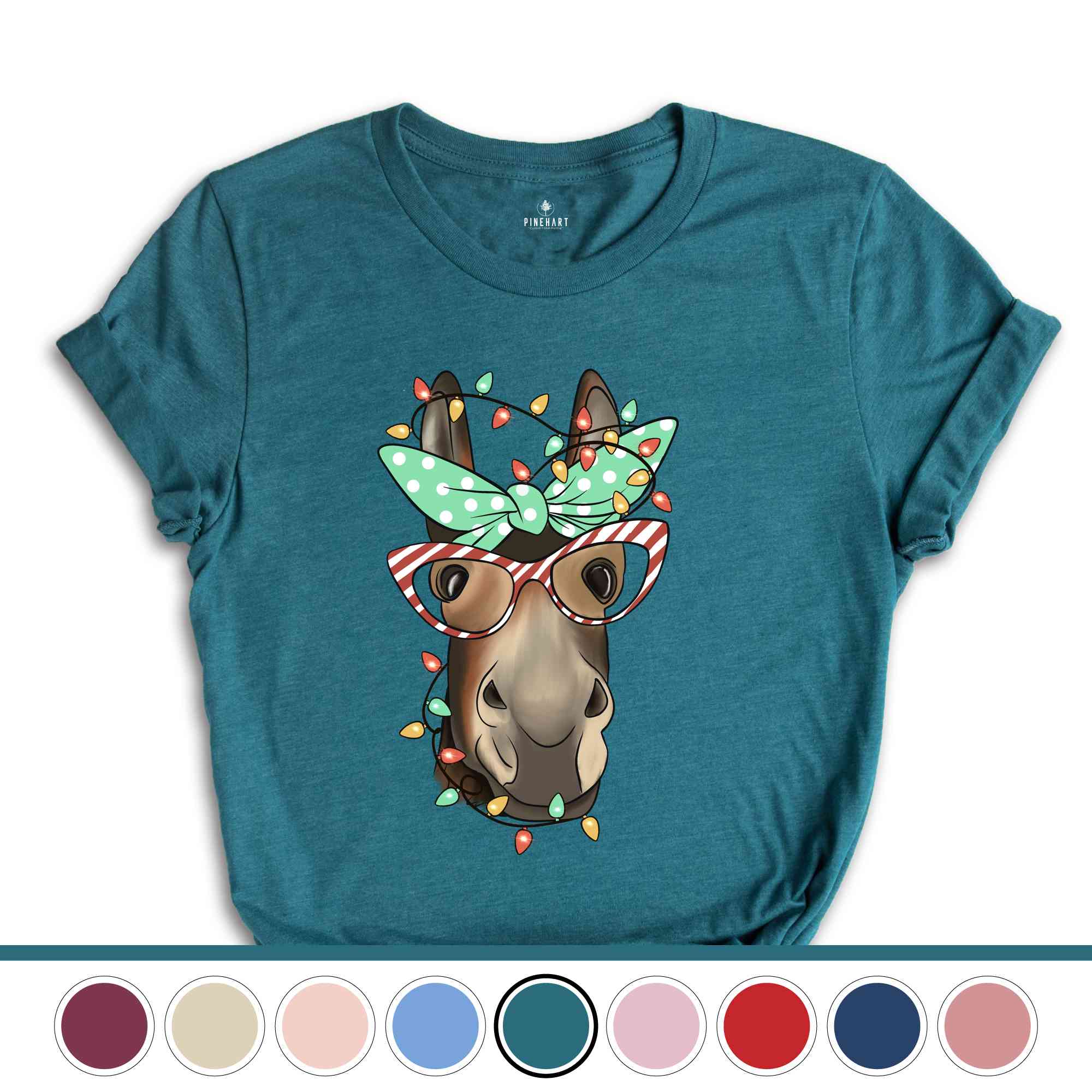Christmas Donkey Shirt, Farm Animal Tee, Christmas Lights T-Shirt, Funny Animal Tee, Funny Christmas Gift, Humorous Xmas Shirt