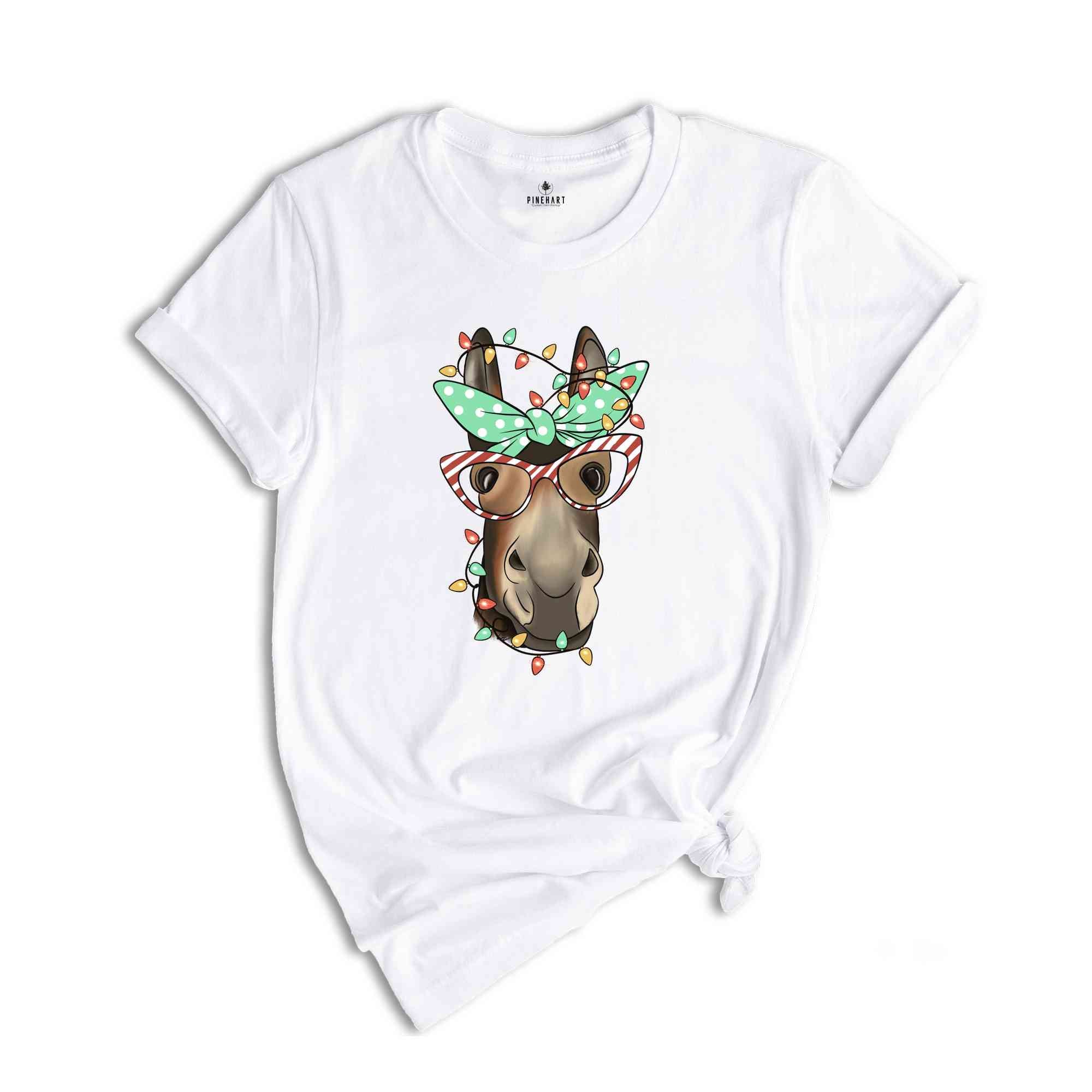 Christmas Donkey Shirt, Farm Animal Tee, Christmas Lights T-Shirt, Funny Animal Tee, Funny Christmas Gift, Humorous Xmas Shirt