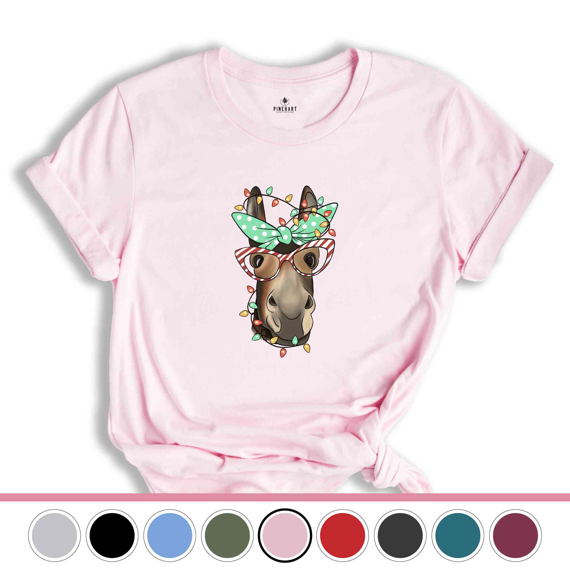 Christmas Donkey Shirt, Farm Animal Tee, Christmas Lights T-Shirt, Funny Animal Tee, Funny Christmas Gift, Humorous Xmas Shirt
