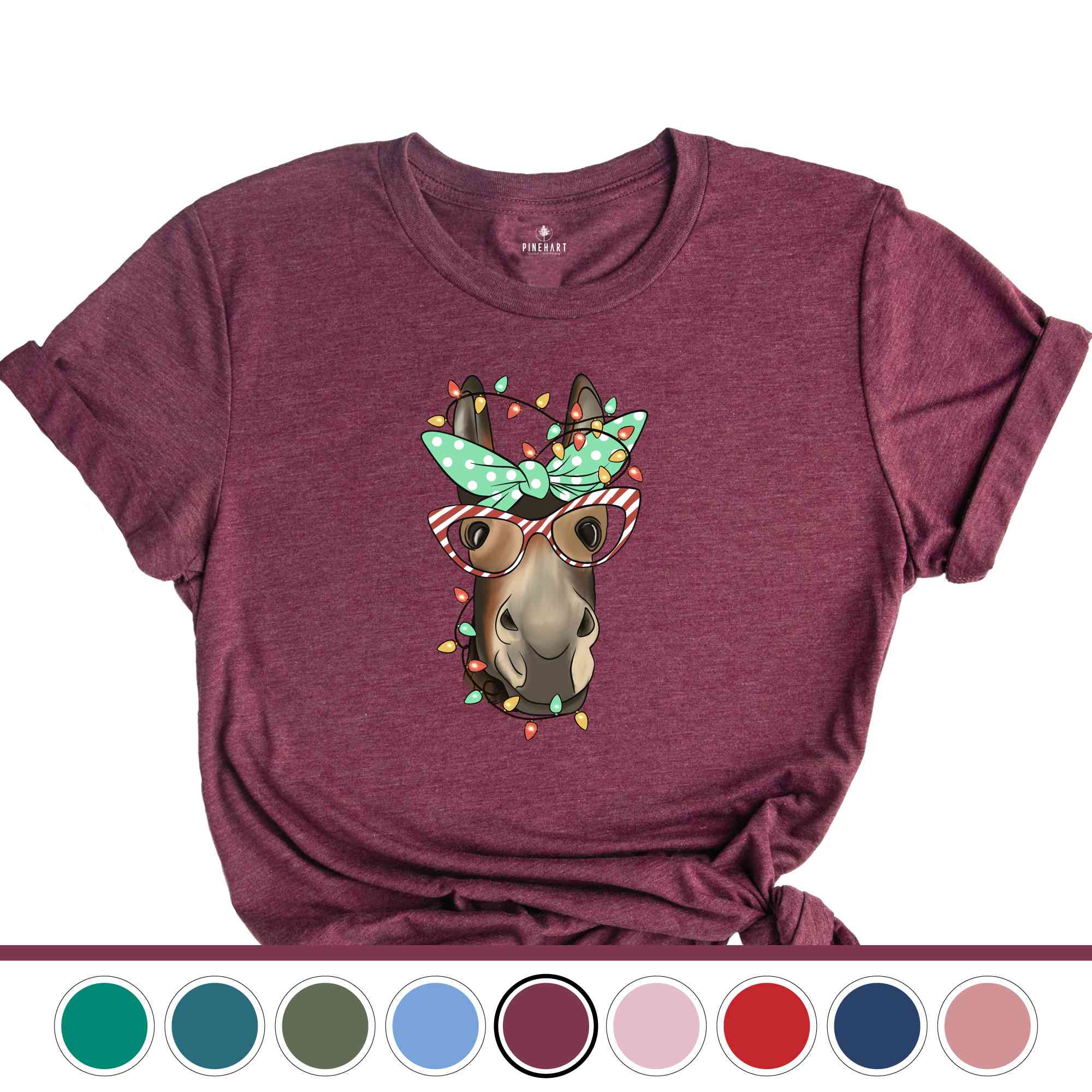 Christmas Donkey Shirt, Farm Animal Tee, Christmas Lights T-Shirt, Funny Animal Tee, Funny Christmas Gift, Humorous Xmas Shirt