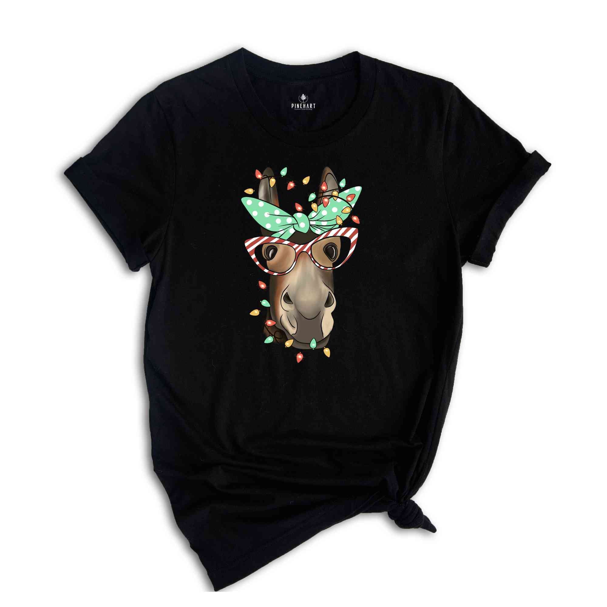 Christmas Donkey Shirt, Farm Animal Tee, Christmas Lights T-Shirt, Funny Animal Tee, Funny Christmas Gift, Humorous Xmas Shirt