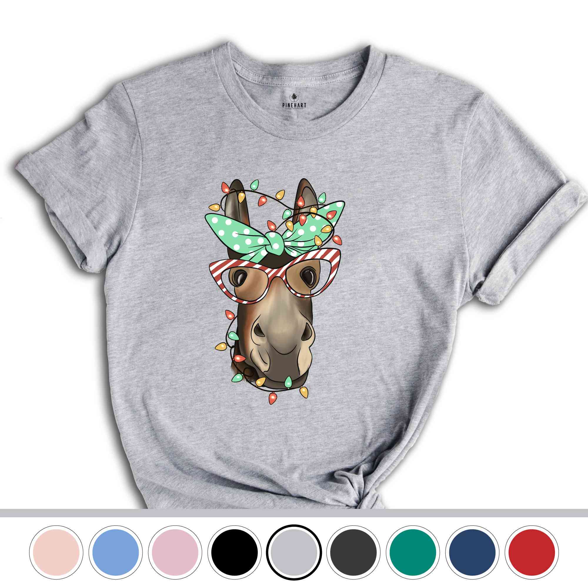 Christmas Donkey Shirt, Farm Animal Tee, Christmas Lights T-Shirt, Funny Animal Tee, Funny Christmas Gift, Humorous Xmas Shirt