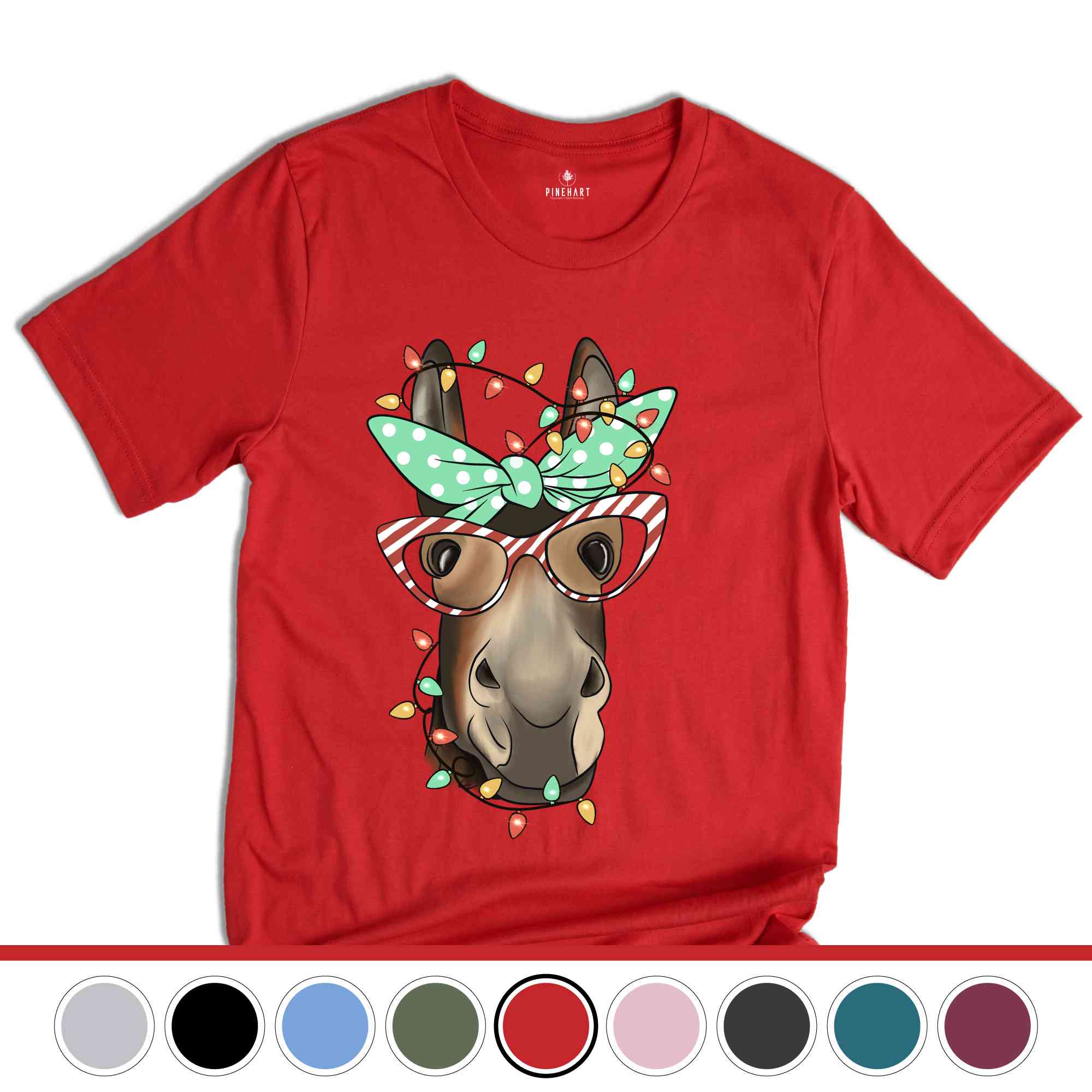 Christmas Donkey Shirt, Farm Animal Tee, Christmas Lights T-Shirt, Funny Animal Tee, Funny Christmas Gift, Humorous Xmas Shirt