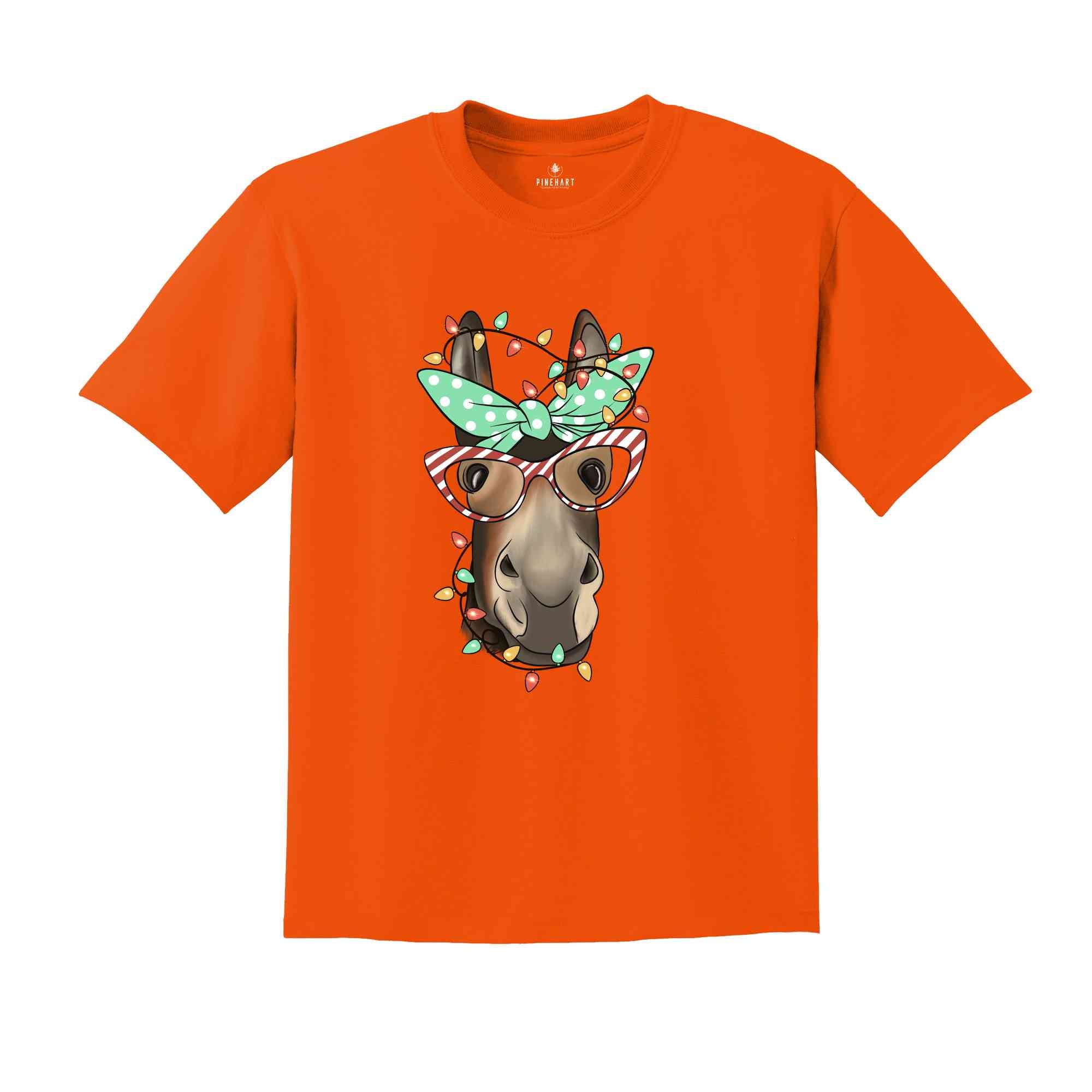 Christmas Donkey Shirt, Farm Animal Tee, Christmas Lights T-Shirt, Funny Animal Tee, Funny Christmas Gift, Humorous Xmas Shirt