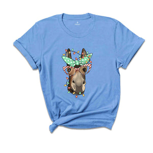 Christmas Donkey Shirt, Farm Animal Tee, Christmas Lights T-Shirt, Funny Animal Tee, Funny Christmas Gift, Humorous Xmas Shirt