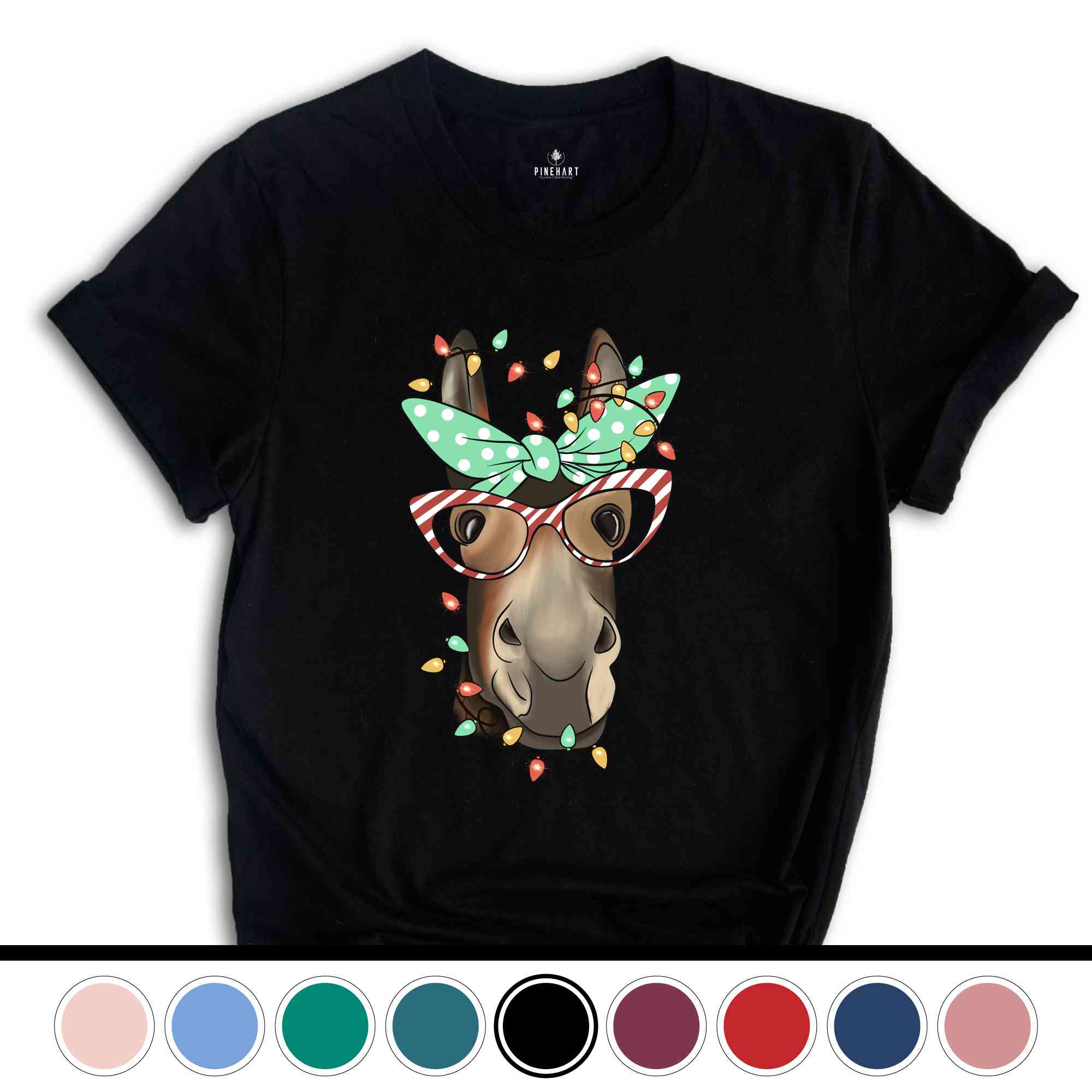 Christmas Donkey Shirt, Farm Animal Tee, Christmas Lights T-Shirt, Funny Animal Tee, Funny Christmas Gift, Humorous Xmas Shirt