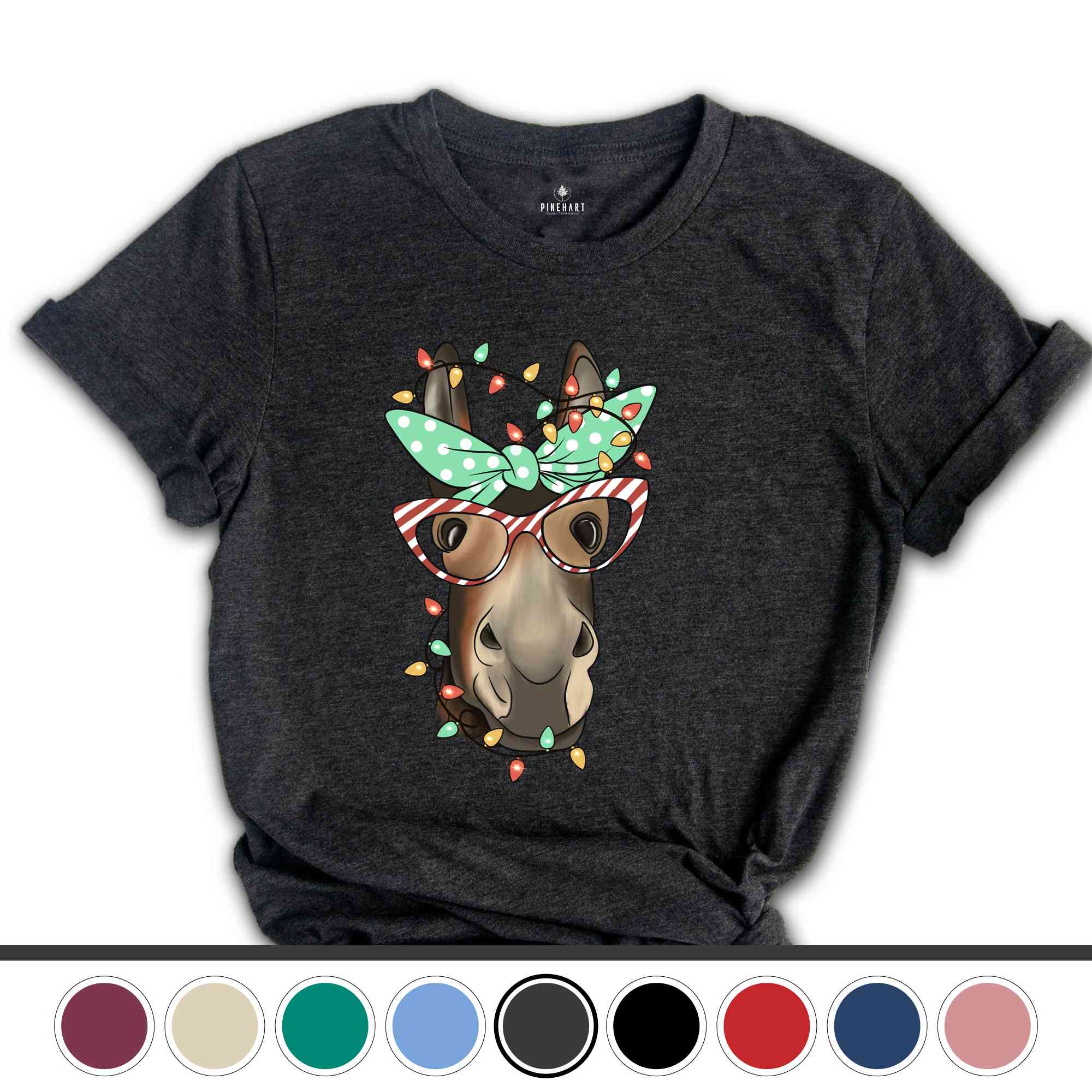 Christmas Donkey Shirt, Farm Animal Tee, Christmas Lights T-Shirt, Funny Animal Tee, Funny Christmas Gift, Humorous Xmas Shirt