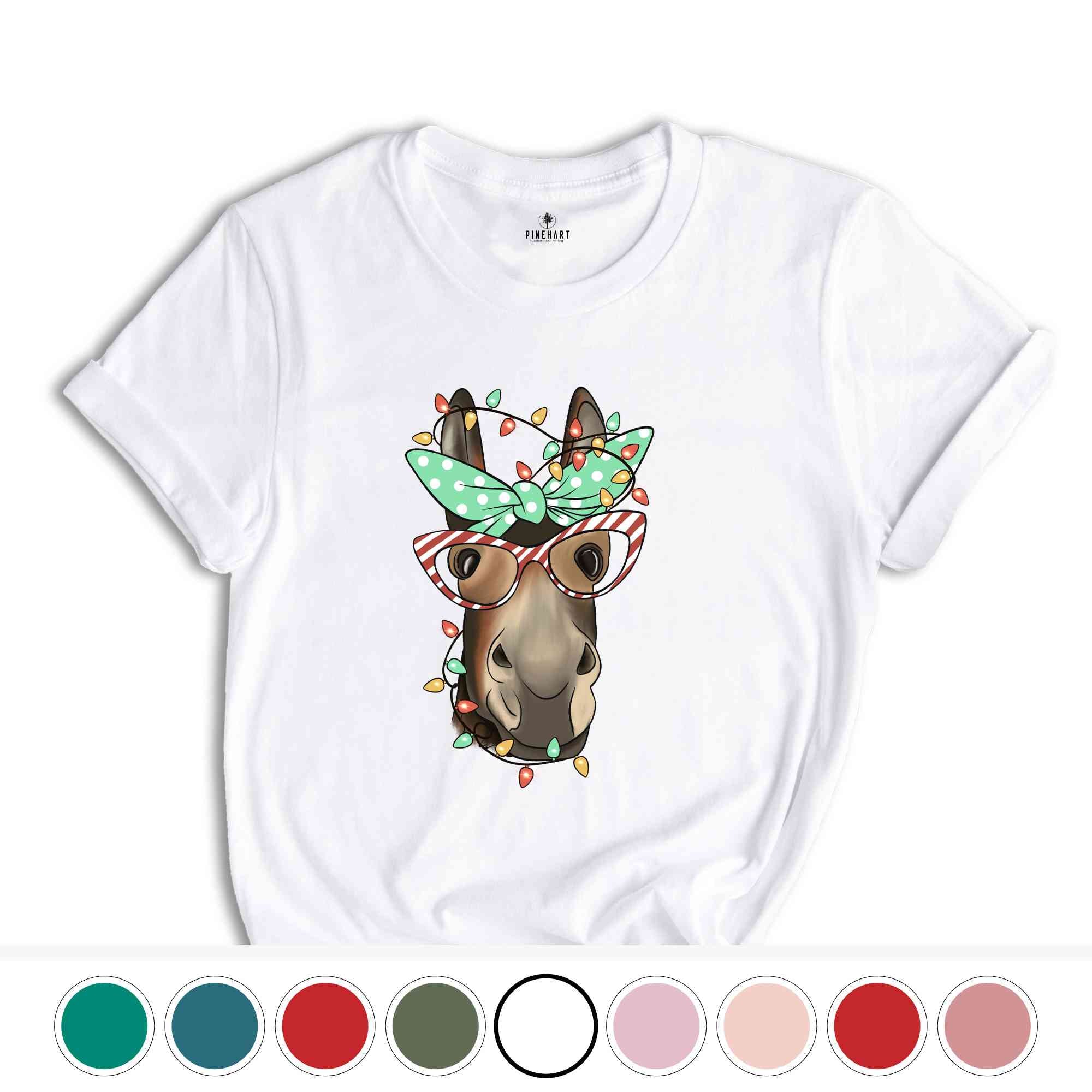 Christmas Donkey Shirt, Farm Animal Tee, Christmas Lights T-Shirt, Funny Animal Tee, Funny Christmas Gift, Humorous Xmas Shirt