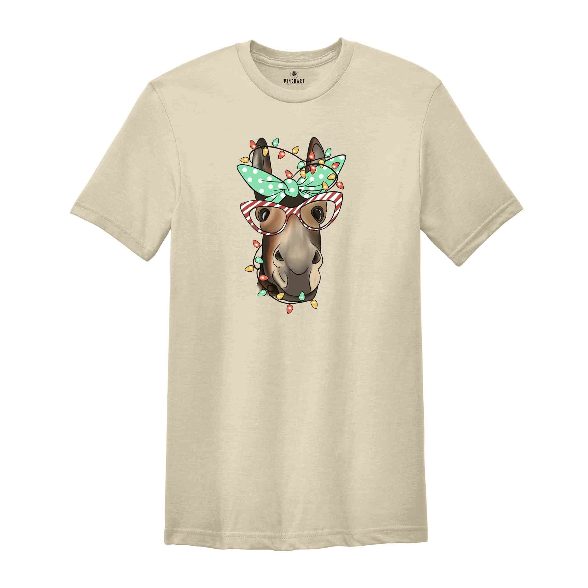 Christmas Donkey Shirt, Farm Animal Tee, Christmas Lights T-Shirt, Funny Animal Tee, Funny Christmas Gift, Humorous Xmas Shirt