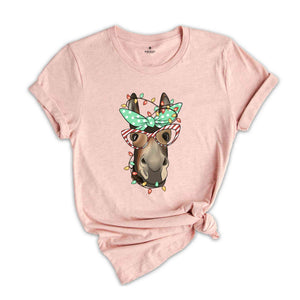 Christmas Donkey Shirt, Farm Animal Tee, Christmas Lights T-Shirt, Funny Animal Tee, Funny Christmas Gift, Humorous Xmas Shirt