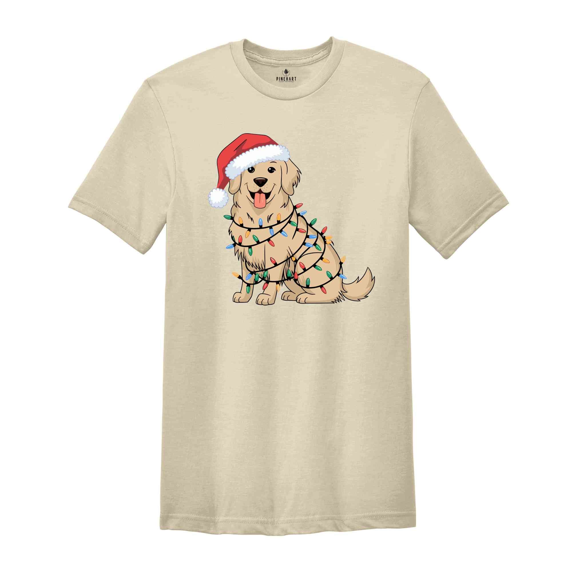 Christmas Golden Retriever Shirt, Christmas Dog Shirt, Christmas Lights Tee, Dog Mom Shirt, Golden Mom Shirt, Gift for Dog Lover