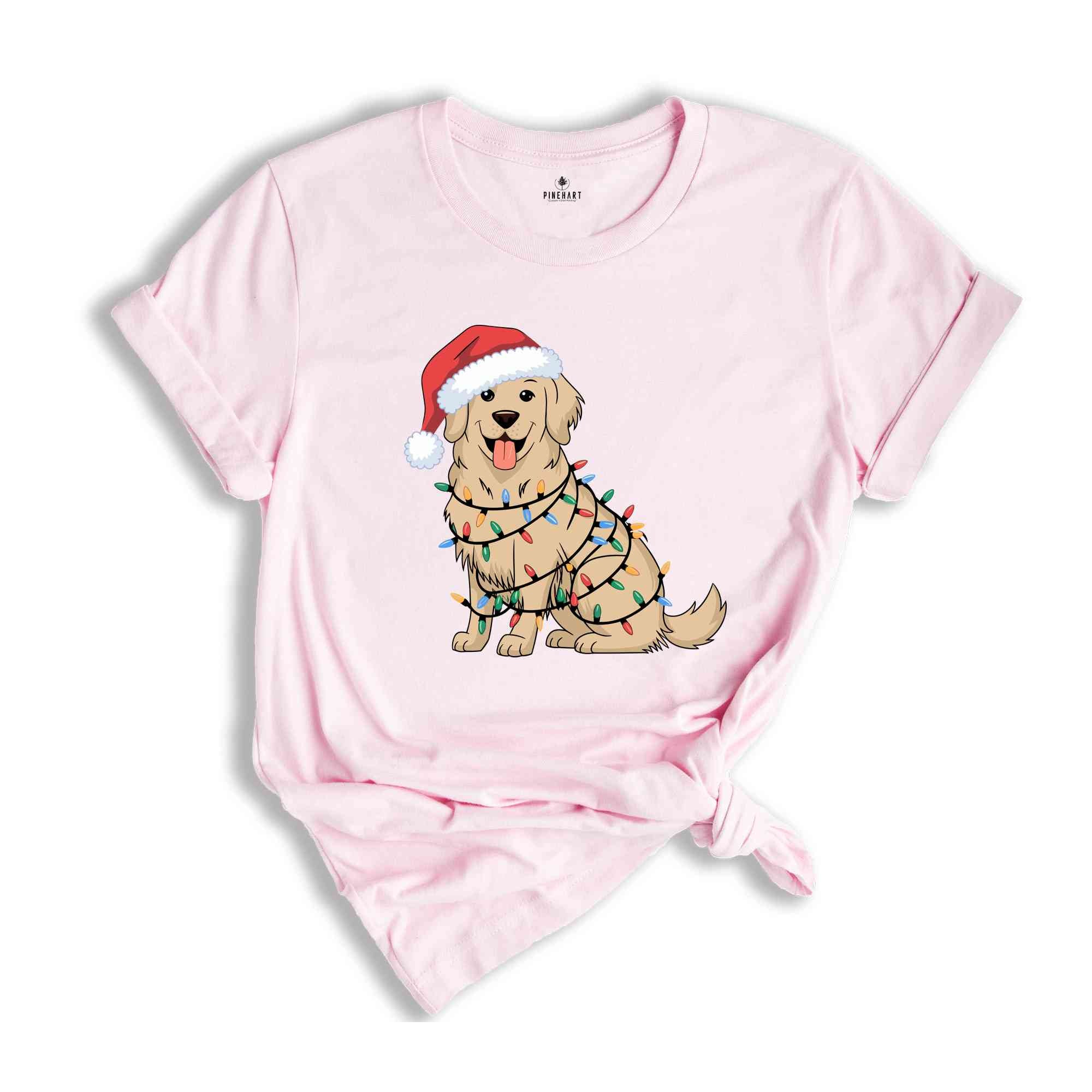 Christmas Golden Retriever Shirt, Christmas Dog Shirt, Christmas Lights Tee, Dog Mom Shirt, Golden Mom Shirt, Gift for Dog Lover