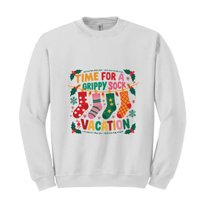 Christmas Grippy Sock Vacation Sweatshirt, Funny Self Care Hoodie, Festive Go Therapy Hoodie , Funny Metal Health Sweatshirt