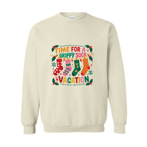 Christmas Grippy Sock Vacation Sweatshirt, Funny Self Care Hoodie, Festive Go Therapy Hoodie , Funny Metal Health Sweatshirt