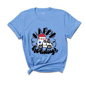 Christmas Happy Holidays Ambulance T-Shirt, Christmas ER Shirt, Gift For Emergency Medical Technician, Medical Tee