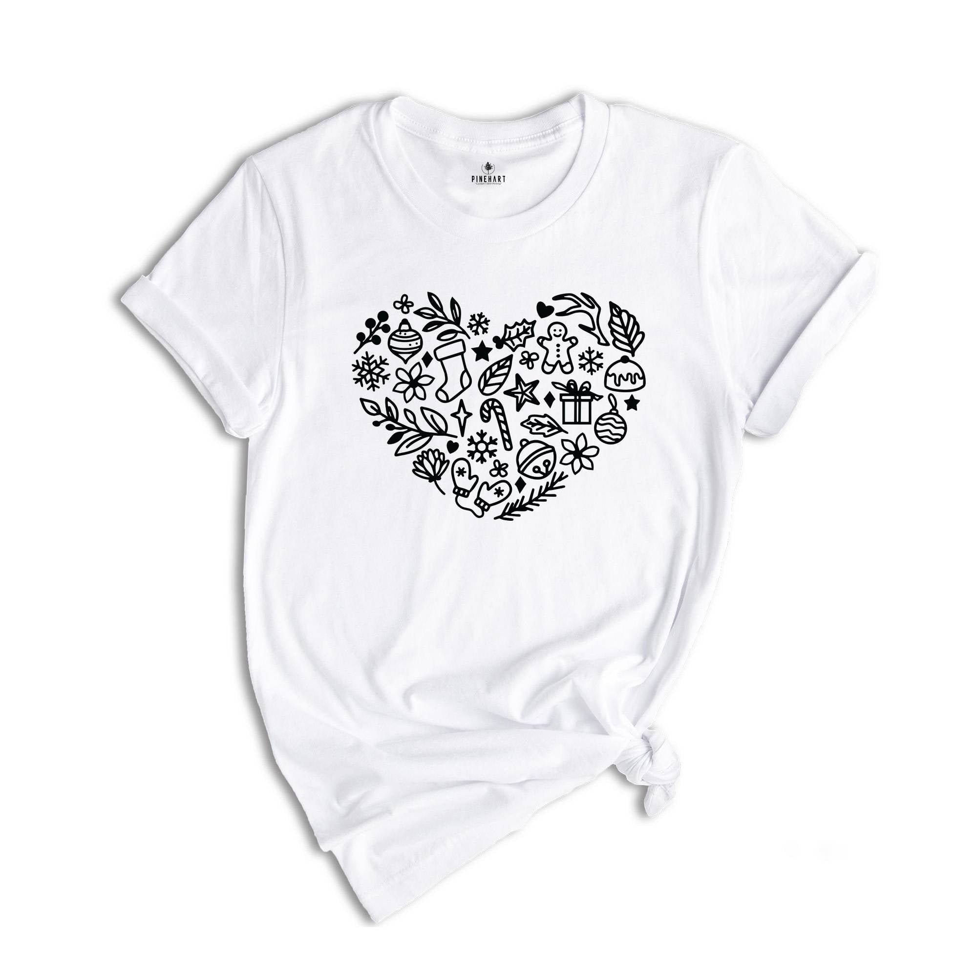 Christmas Heart Shirt, Christmas Shirt, Cute Christmas Shirt, Christmas Icons Shirt, Christmas Gift, Floral Christmas Shirt, Floral Shirt