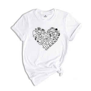 Christmas Heart Shirt, Holiday T-Shirt, Floral Christmas Tee, Christmas Tree T-Shirt, Santa Hat Apparel, Family Christmas Gift