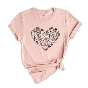 Christmas Heart Shirt, Holiday T-Shirt, Floral Christmas Tee, Christmas Tree T-Shirt, Santa Hat Apparel, Family Christmas Gift