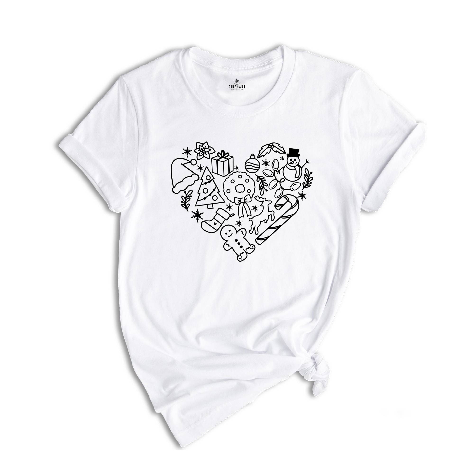 Christmas Heart Shirt, Holiday T-Shirt, Floral Christmas Tee, Christmas Tree T-Shirt, Santa Hat Apparel, Family Christmas Gift