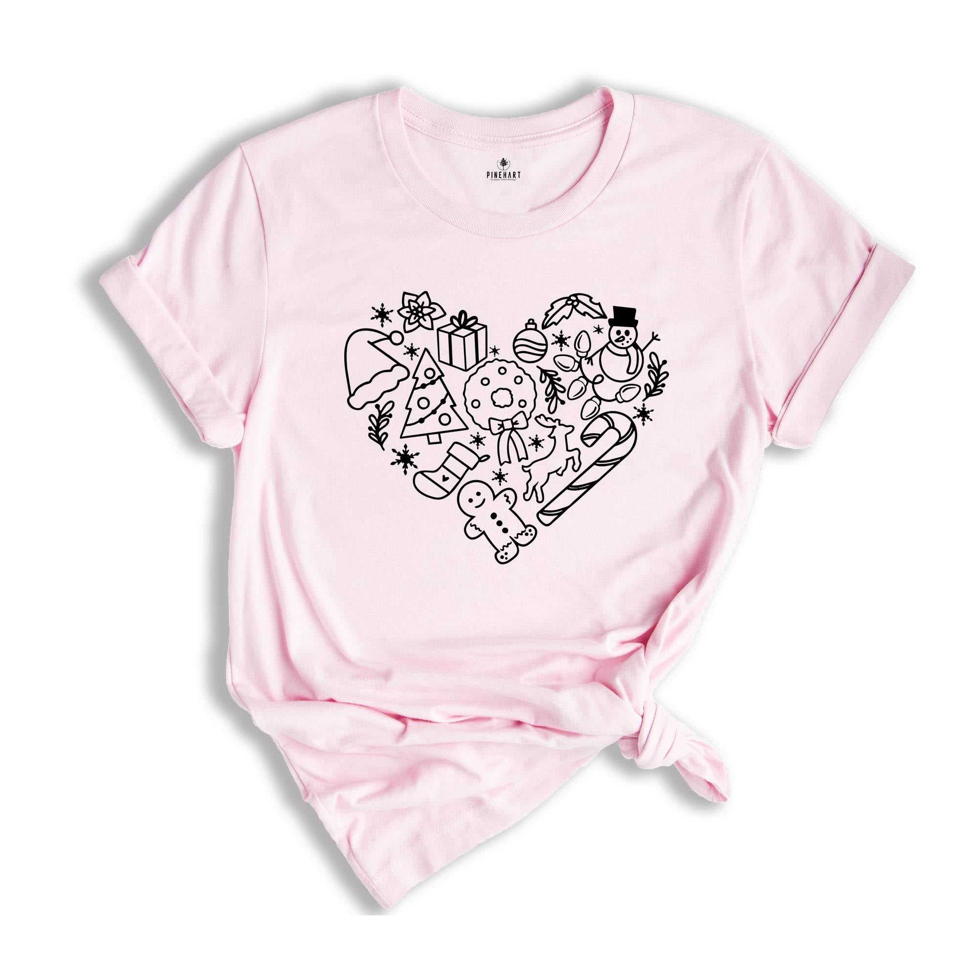 Christmas Heart Shirt, Holiday T-Shirt, Floral Christmas Tee, Christmas Tree T-Shirt, Santa Hat Apparel, Family Christmas Gift