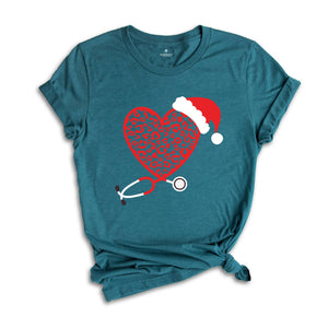 Christmas Leopard Heart Stethoscope Shirt, Nursing T-Shirt, Cute Christmas Tee, Christmas Doctor Gift, Nurse Christmas Shirt