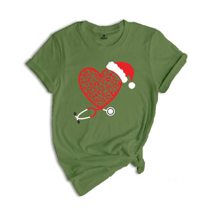 Christmas Leopard Heart Stethoscope Shirt, Nursing T-Shirt, Cute Christmas Tee, Christmas Doctor Gift, Nurse Christmas Shirt