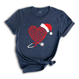 Christmas Leopard Heart Stethoscope Shirt, Nursing T-Shirt, Cute Christmas Tee, Christmas Doctor Gift, Nurse Christmas Shirt