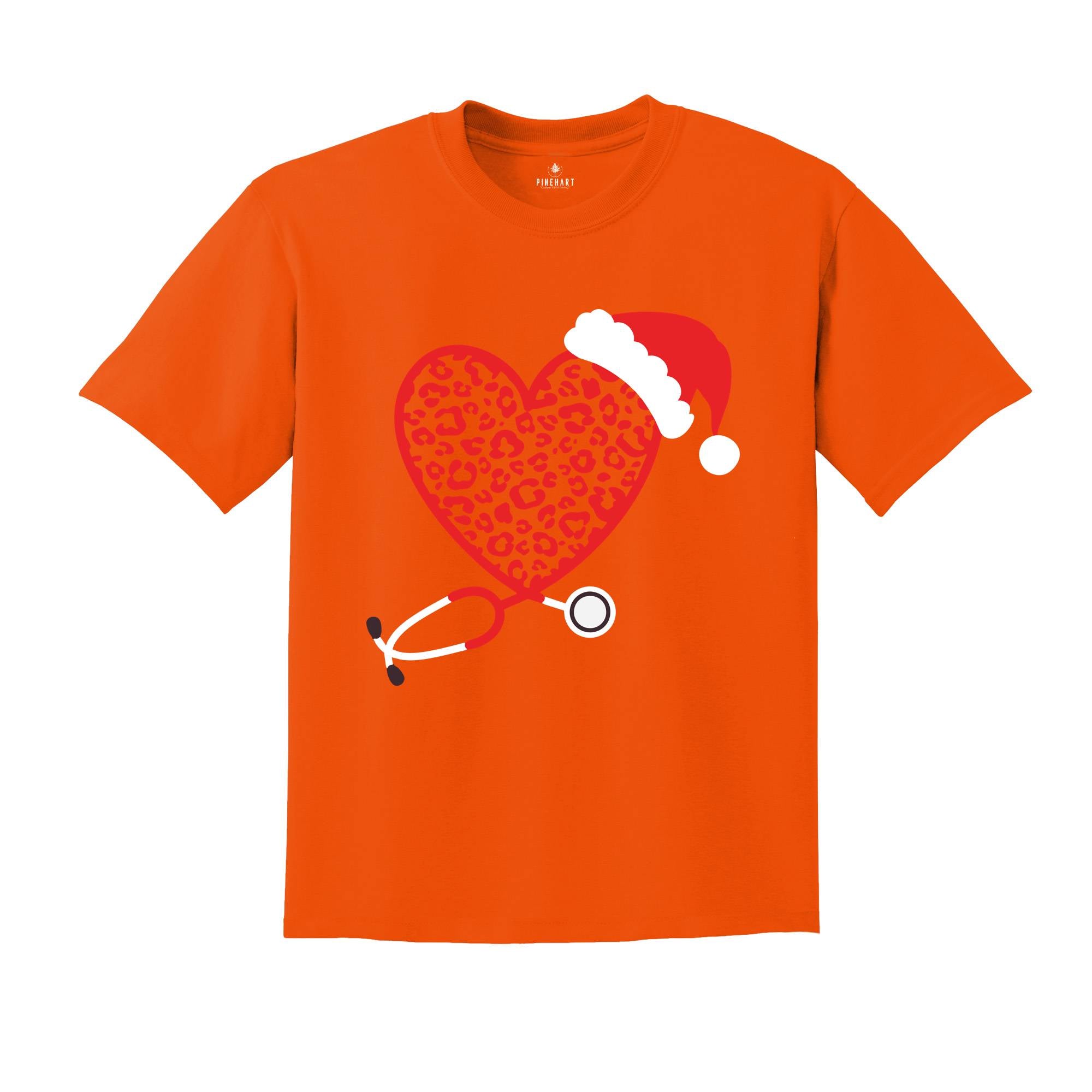 Christmas Leopard Heart Stethoscope Shirt, Nursing T-Shirt, Cute Christmas Tee, Christmas Doctor Gift, Nurse Christmas Shirt