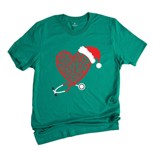 Christmas Leopard Heart Stethoscope Shirt, Nursing T-Shirt, Cute Christmas Tee, Christmas Doctor Gift, Nurse Christmas Shirt