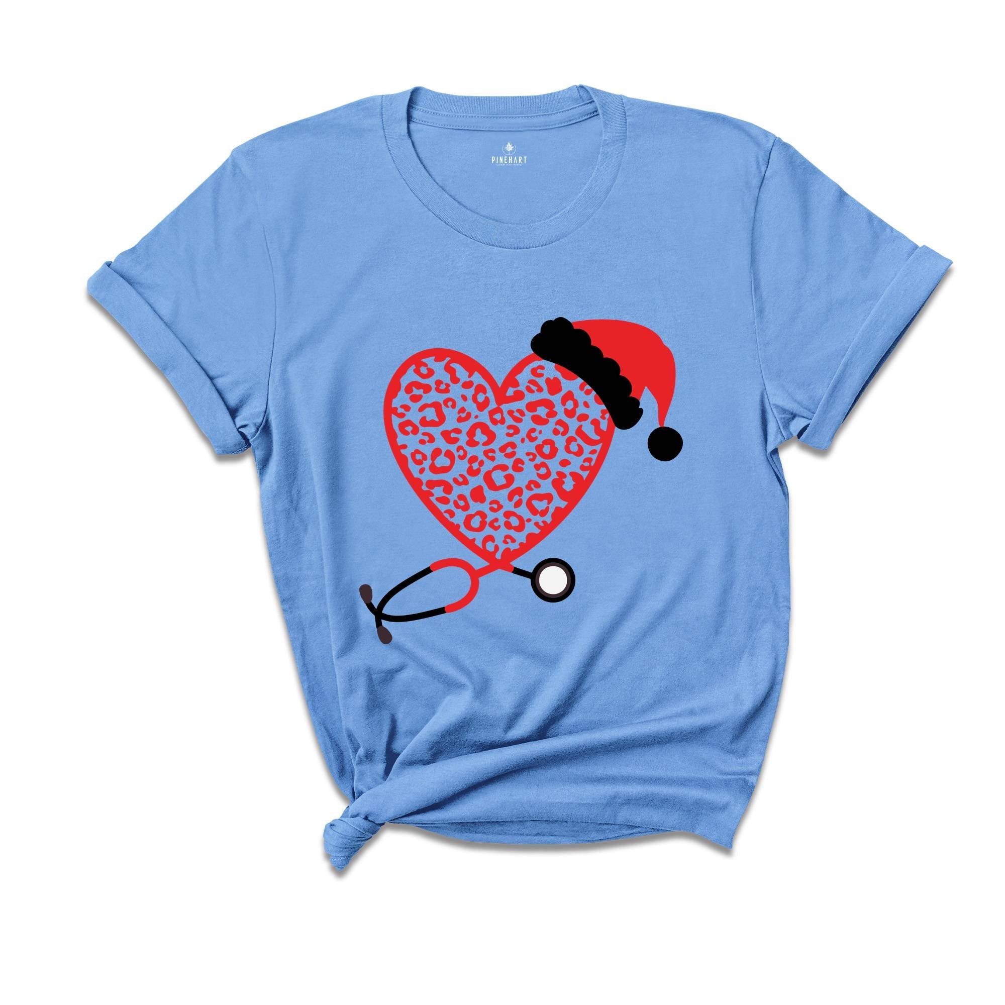 Christmas Leopard Heart Stethoscope Shirt, Nursing T-Shirt, Cute Christmas Tee, Christmas Doctor Gift, Nurse Christmas Shirt