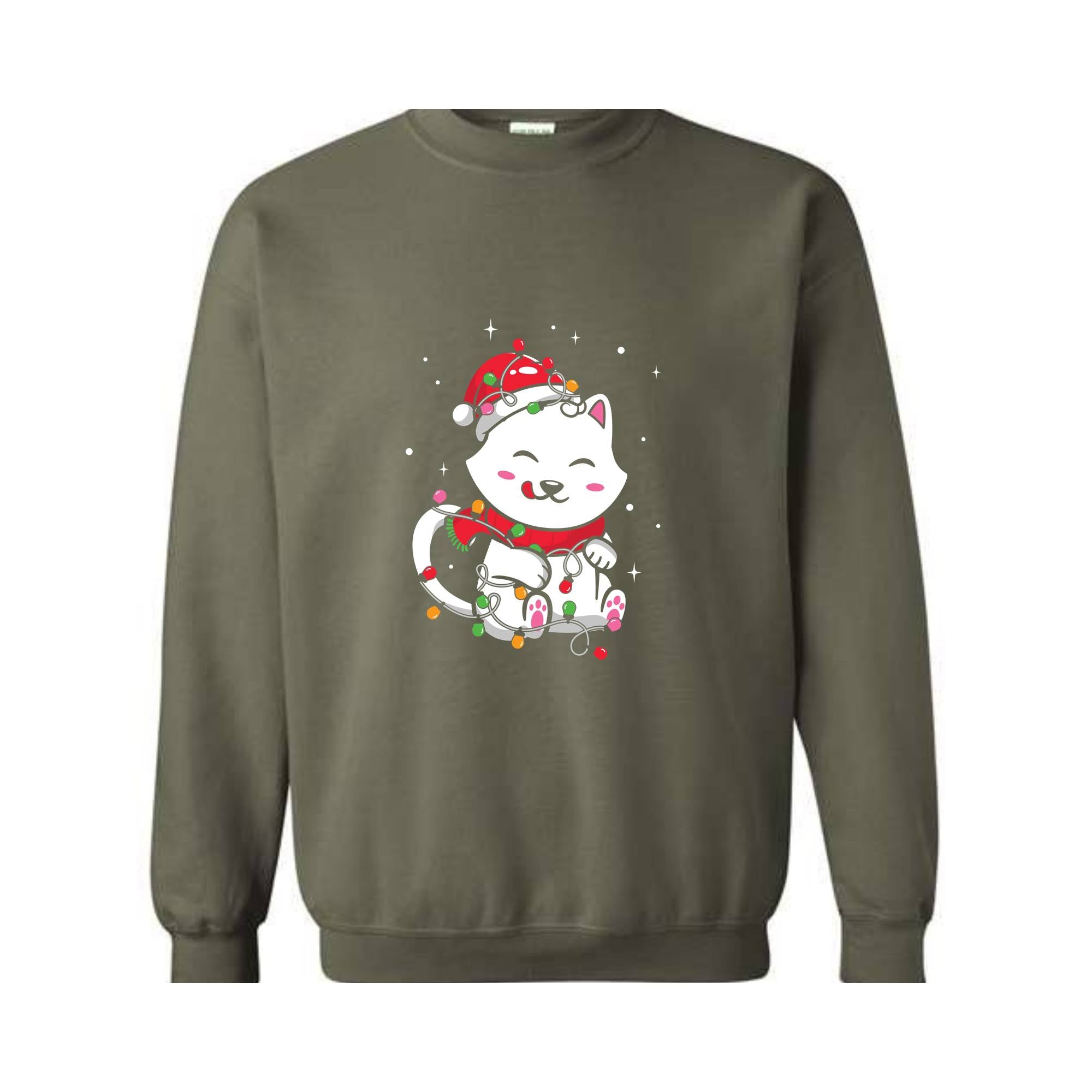 Christmas Lights Cat Sweatshirt, Christmas Cat Mom, Cat Lover Sweatshirt, Meowy Christmas Sweater, Santa Cat