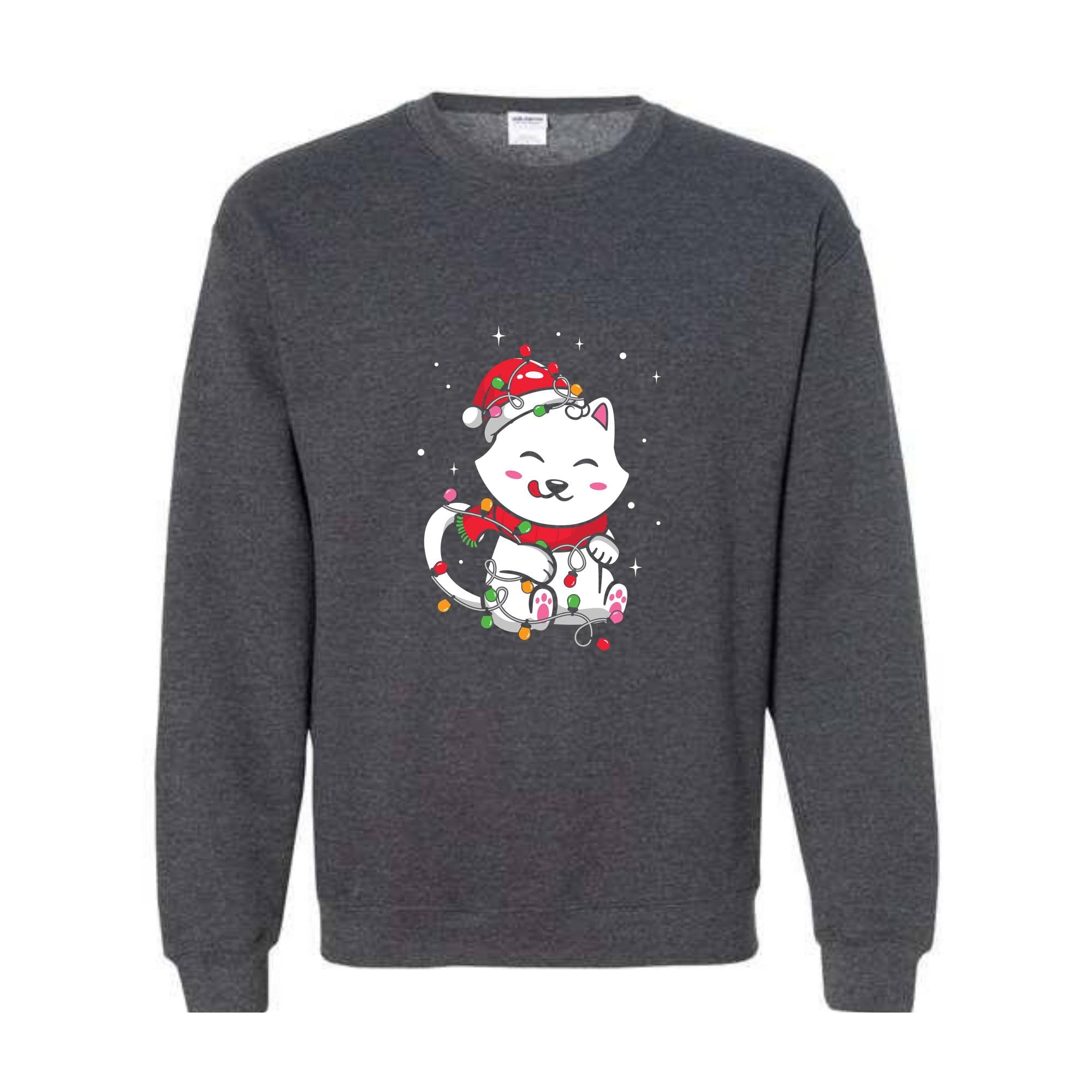 Christmas Lights Cat Sweatshirt, Christmas Cat Mom, Cat Lover Sweatshirt, Meowy Christmas Sweater, Santa Cat