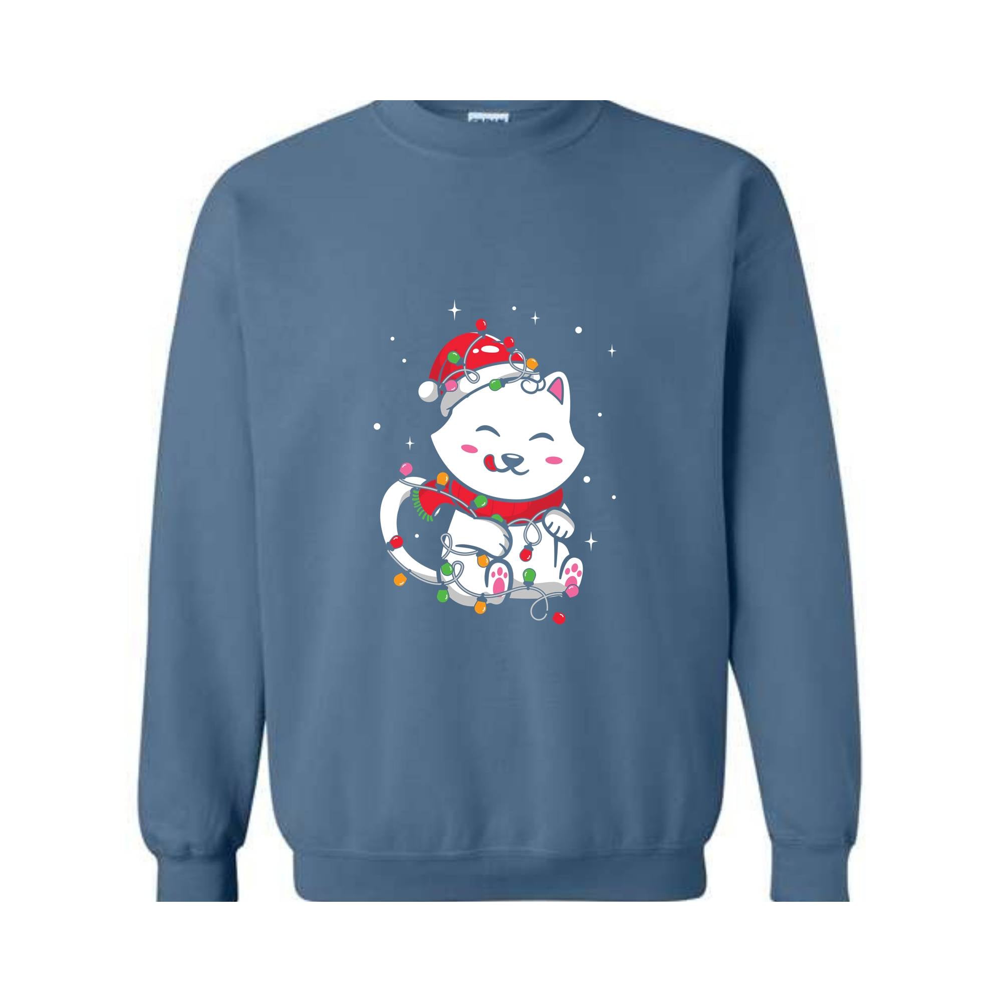 Christmas Lights Cat Sweatshirt, Christmas Cat Mom, Cat Lover Sweatshirt, Meowy Christmas Sweater, Santa Cat