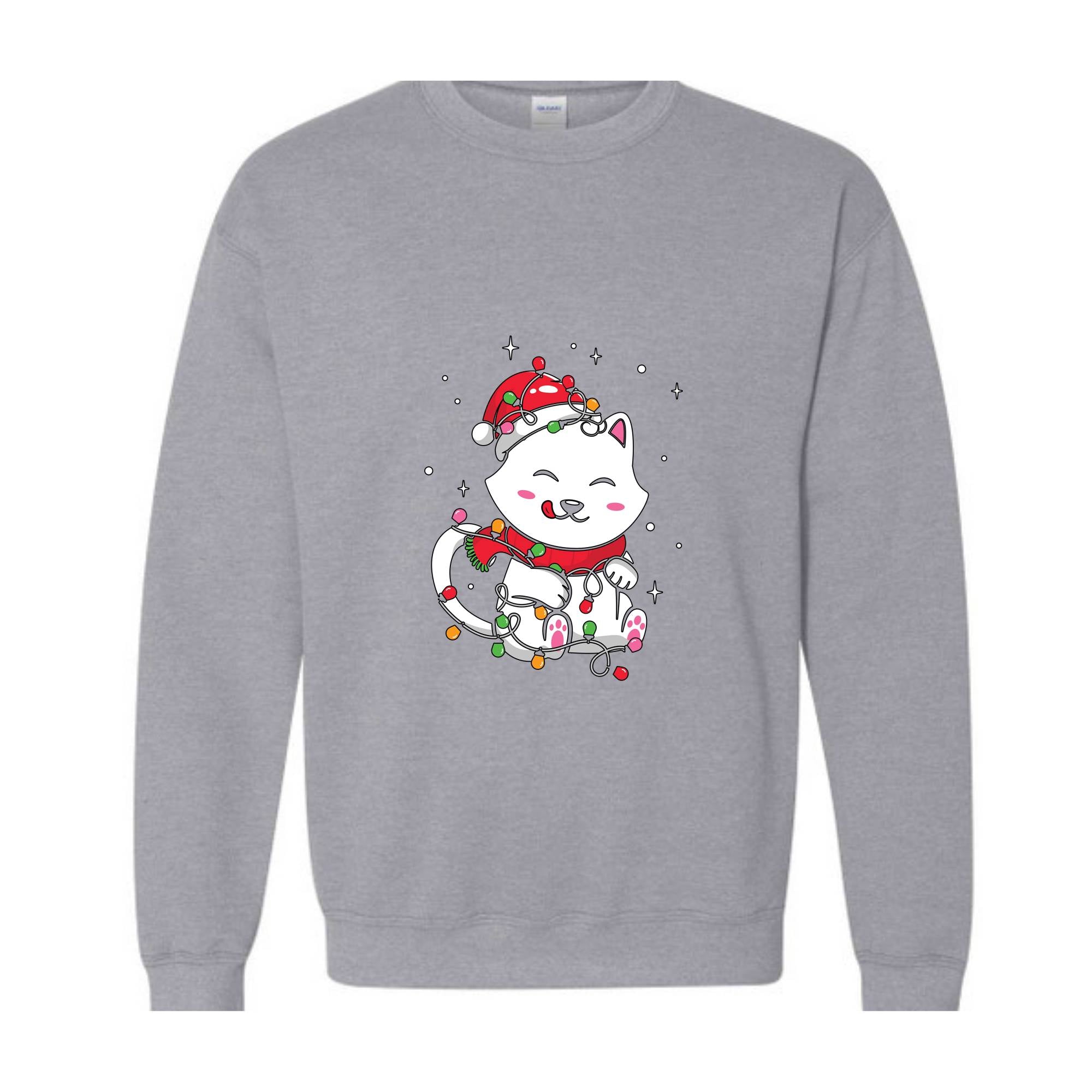 Christmas Lights Cat Sweatshirt, Christmas Cat Mom, Cat Lover Sweatshirt, Meowy Christmas Sweater, Santa Cat