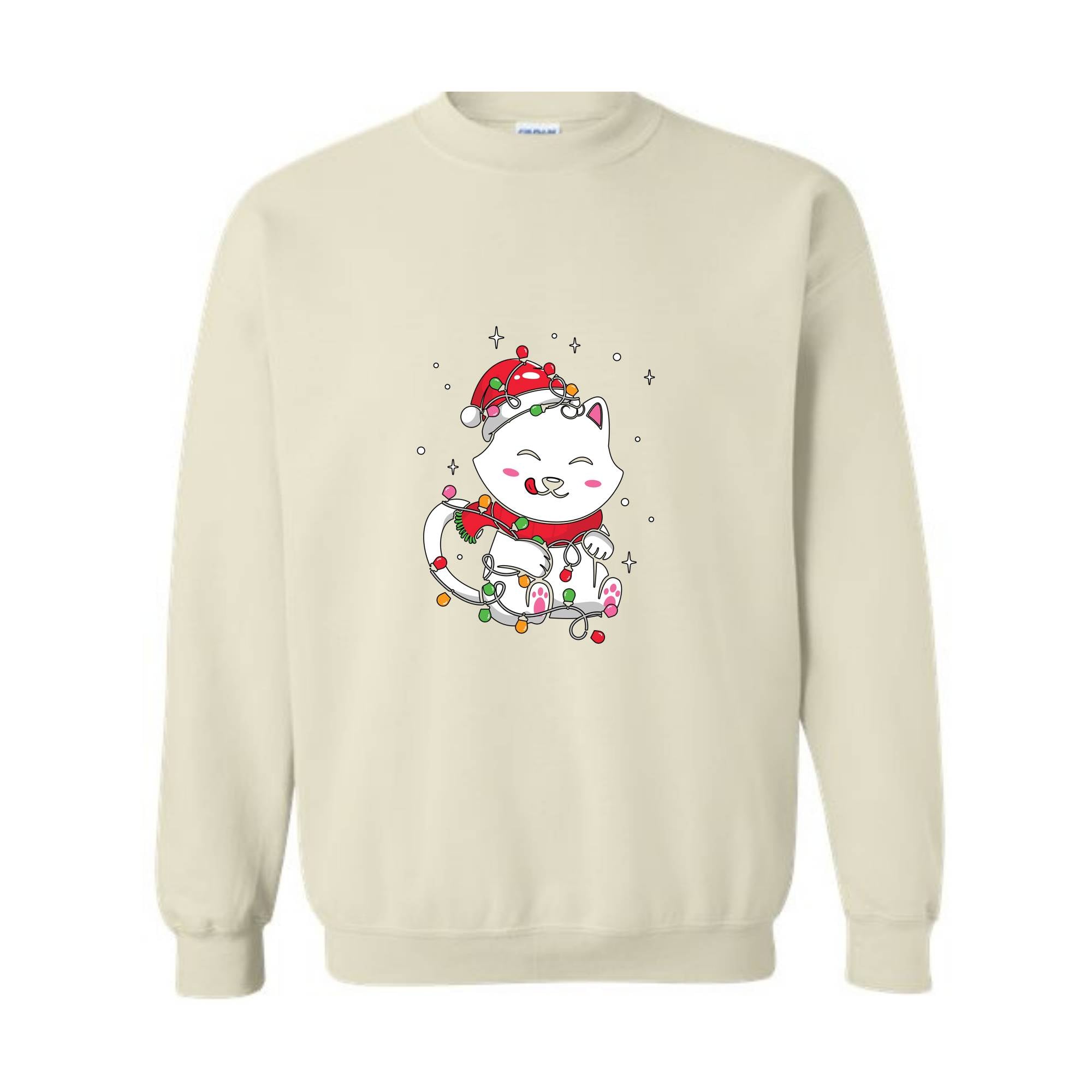 Christmas Lights Cat Sweatshirt, Christmas Cat Mom, Cat Lover Sweatshirt, Meowy Christmas Sweater, Santa Cat