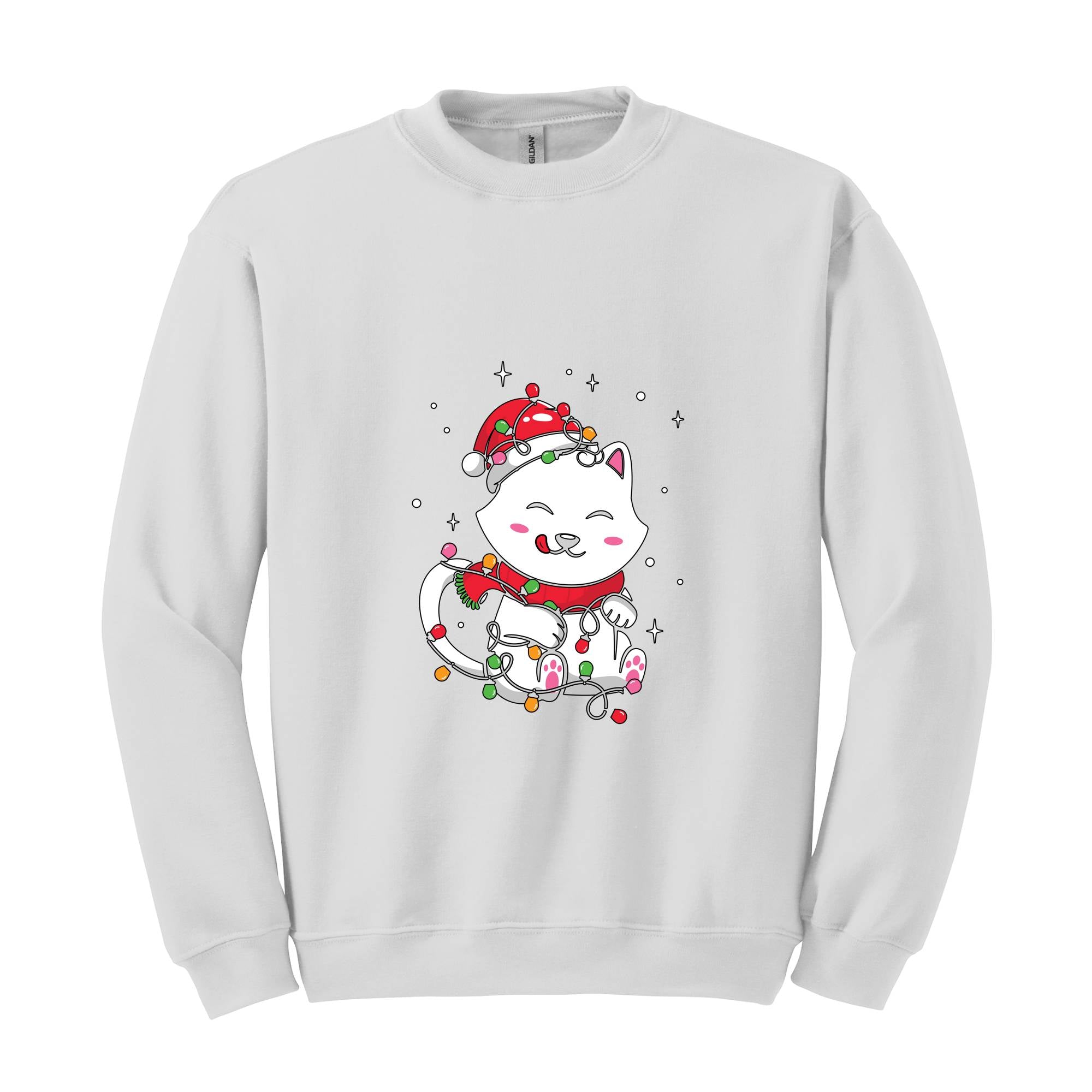 Christmas Lights Cat Sweatshirt, Christmas Cat Mom, Cat Lover Sweatshirt, Meowy Christmas Sweater, Santa Cat