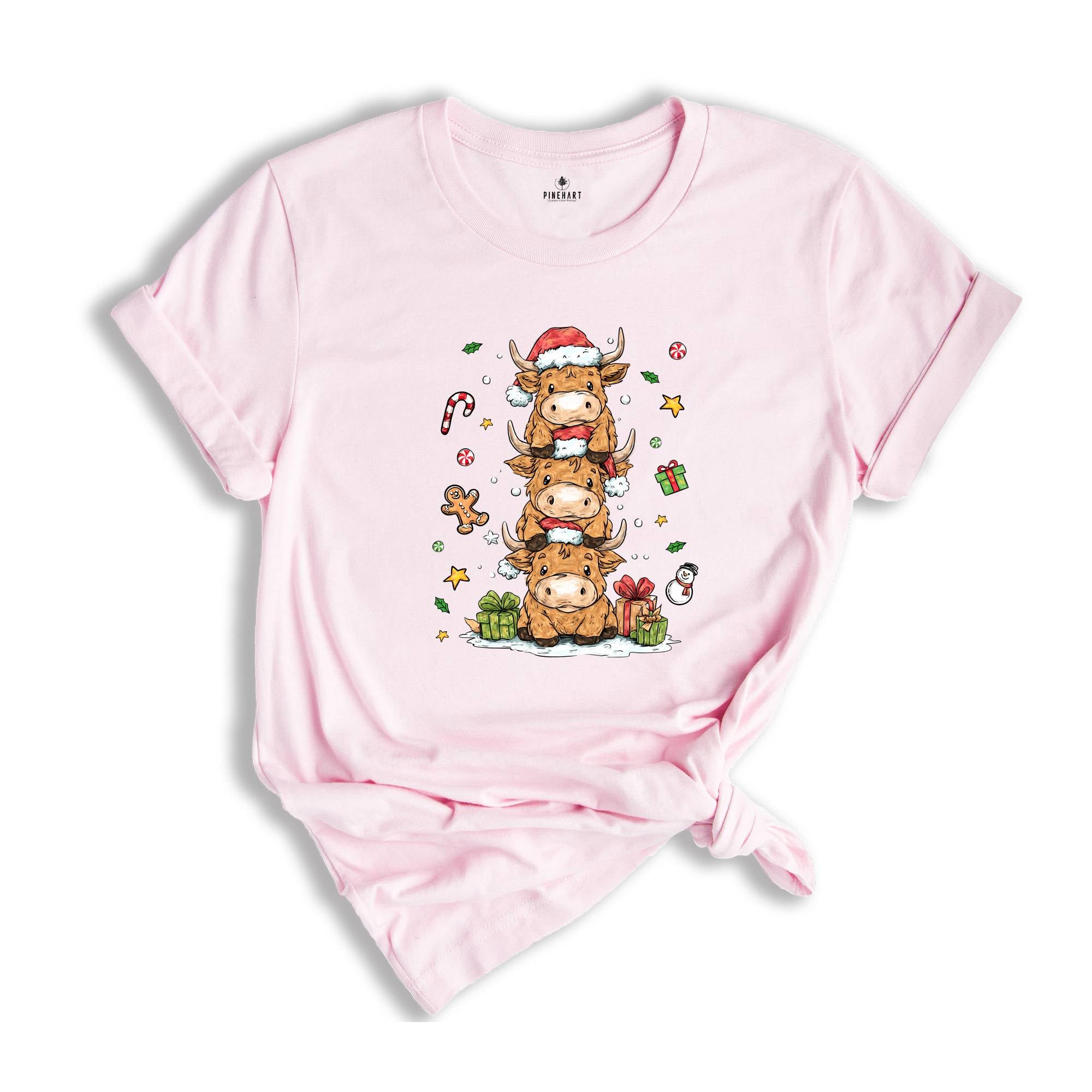 Christmas Lights Cow Shirt, Christmas Cow Shirt, Funny Animals Shirt, Christmas Highland Cow Tee, Christmas Shirt, Christmas Gifts