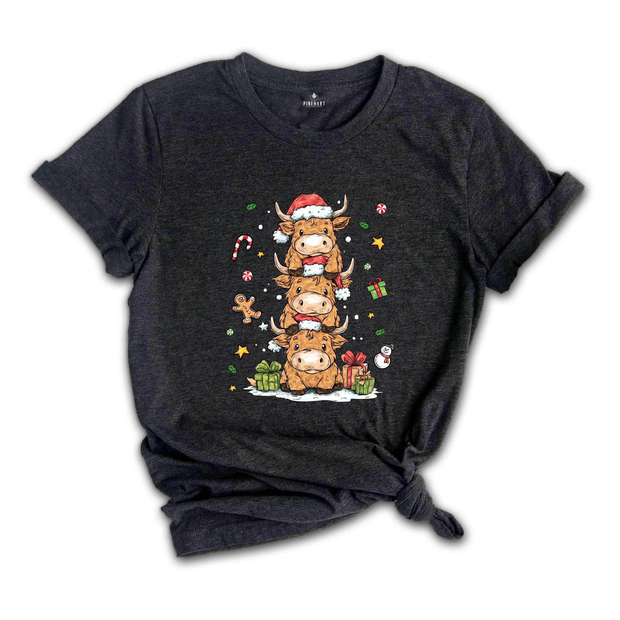 Christmas Lights Cow Shirt, Christmas Cow Shirt, Funny Animals Shirt, Christmas Highland Cow Tee, Christmas Shirt, Christmas Gifts