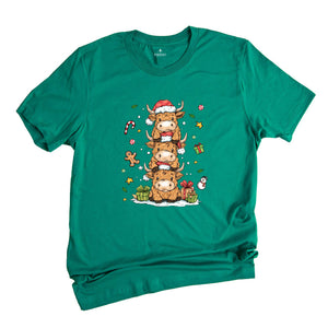 Christmas Lights Cow Shirt, Christmas Cow Shirt, Funny Animals Shirt, Christmas Highland Cow Tee, Christmas Shirt, Christmas Gifts