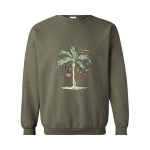 Christmas Palm Tree Sweatshirt, Tropical Christmas Sweatshirt, Aloha Christmas Sweater, Holiday Beach Sweatshirt
