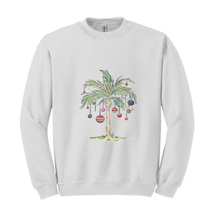 Christmas Palm Tree Sweatshirt, Tropical Christmas Sweatshirt, Aloha Christmas Sweater, Holiday Beach Sweatshirt
