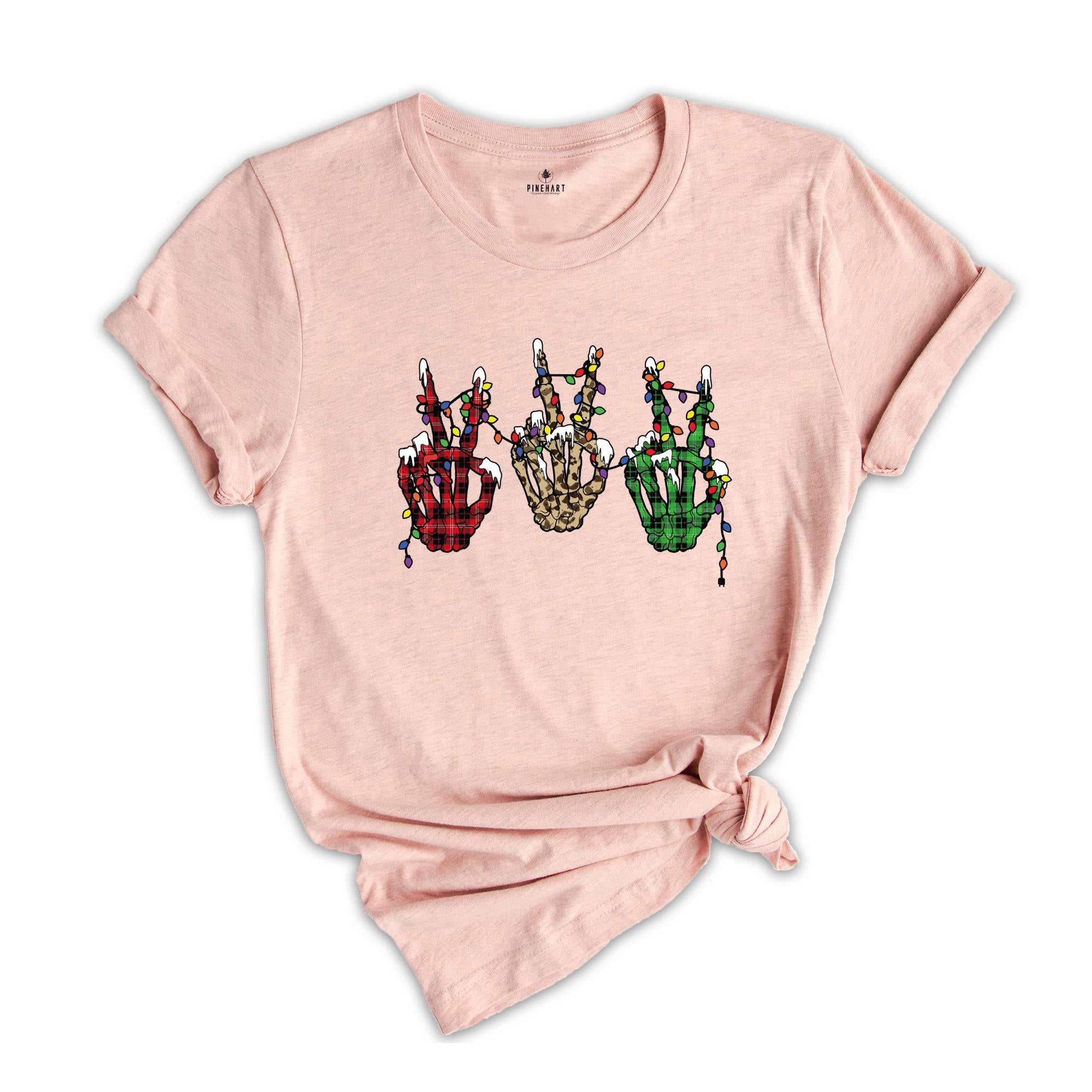 Christmas Peace Skeleton Hands Shirt, Skeleton Christmas T-Shirt, Skeleton Hands Shirt, Holiday Shirt, Christmas Party Shirt