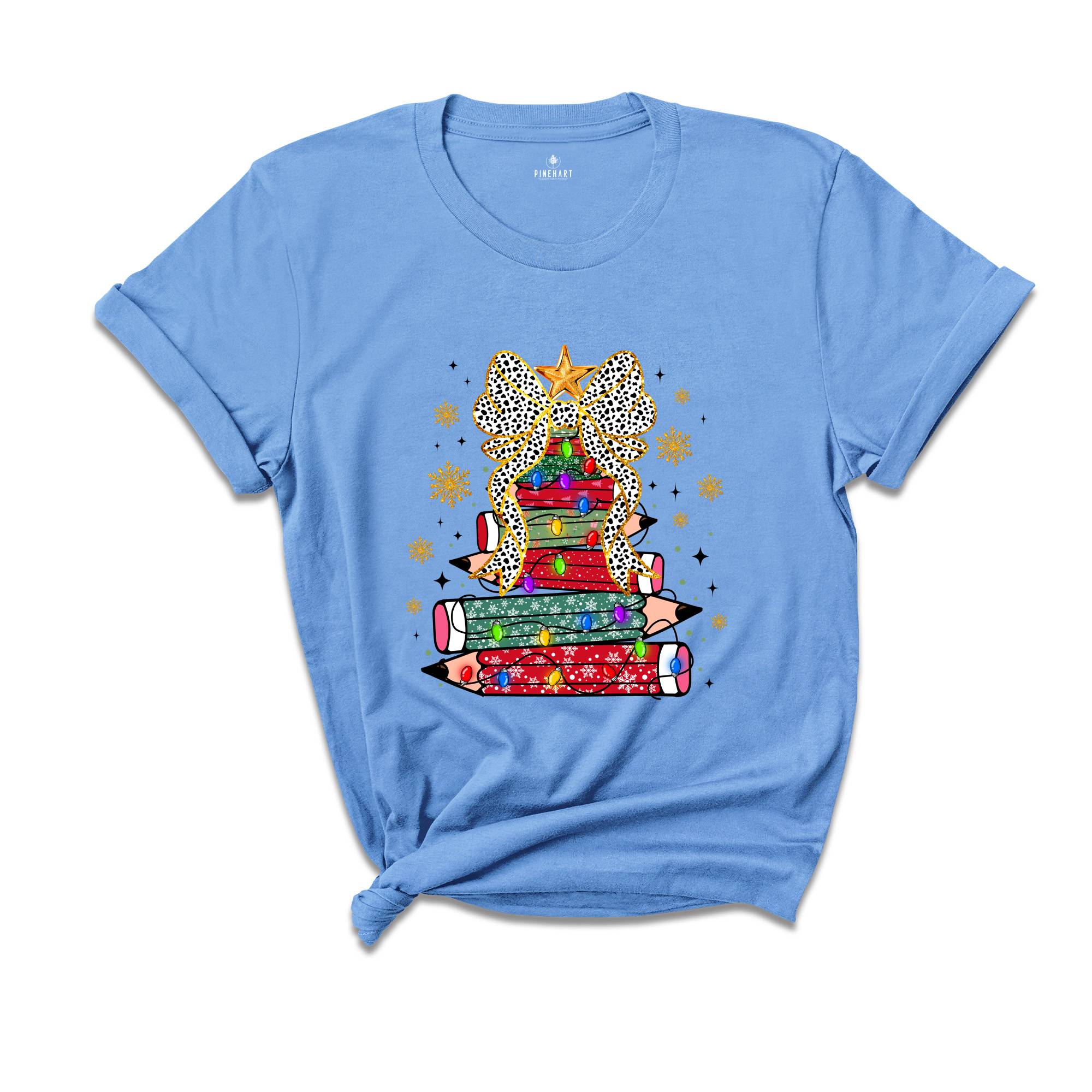 Christmas Pencil Tree Shirt: Teacher Holiday Tee, Merry Teacher Xmas Shirt, Christmas School Party Teacher Tee