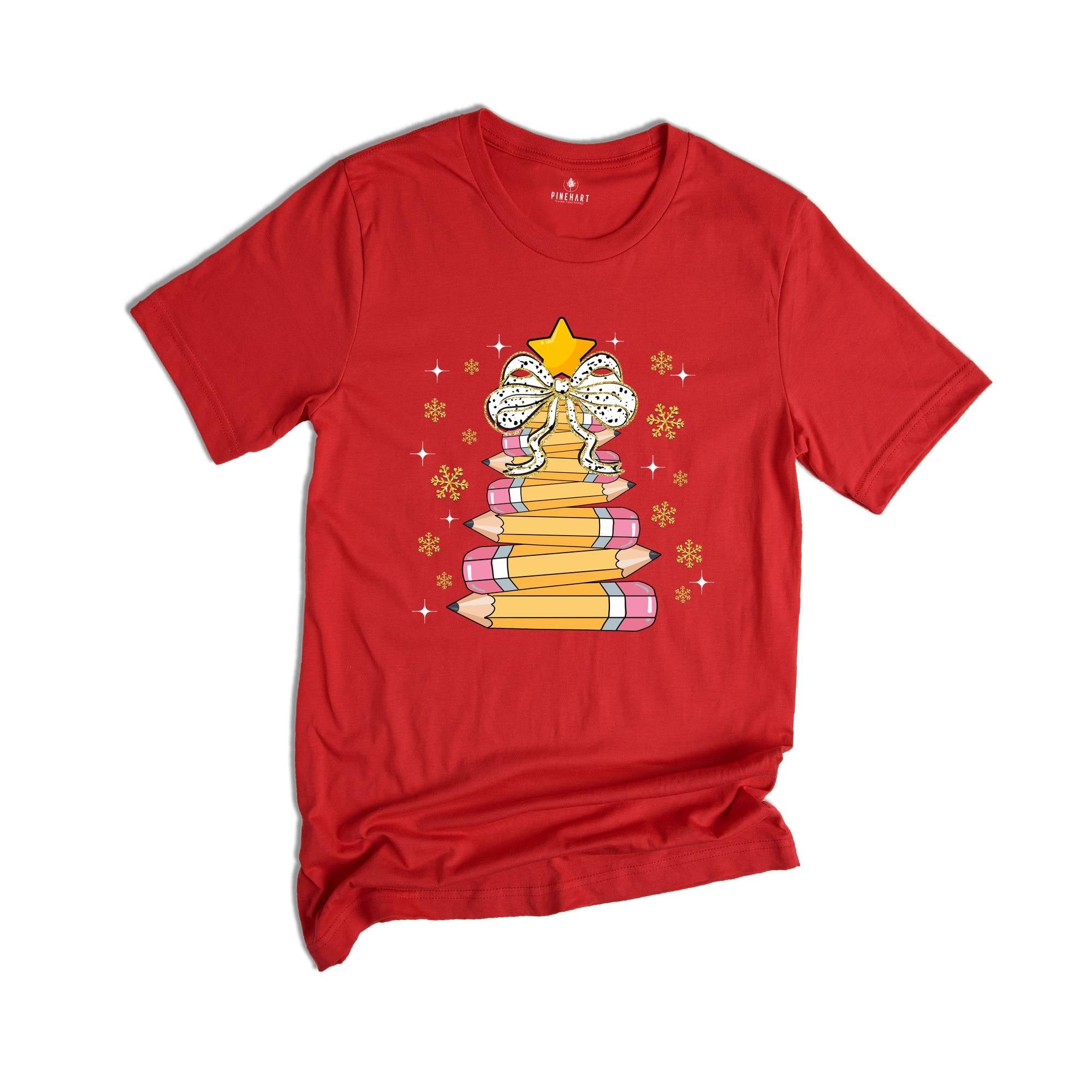 Christmas Pencil Tree Shirt: Teacher Holiday Tee, Merry Teacher Xmas Shirt, Christmas School Party Teacher Tee